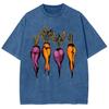 T-shirt in Denim Lavato con Stampa di Ravanelli Unisex Taglio Ampio Corta Design Casual Abbigliamento Y2K Retro Americano Top