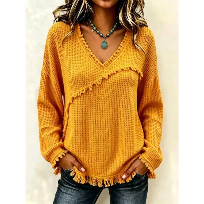 Women S Casual V Neck Long Sleeve Solid Color Shirt