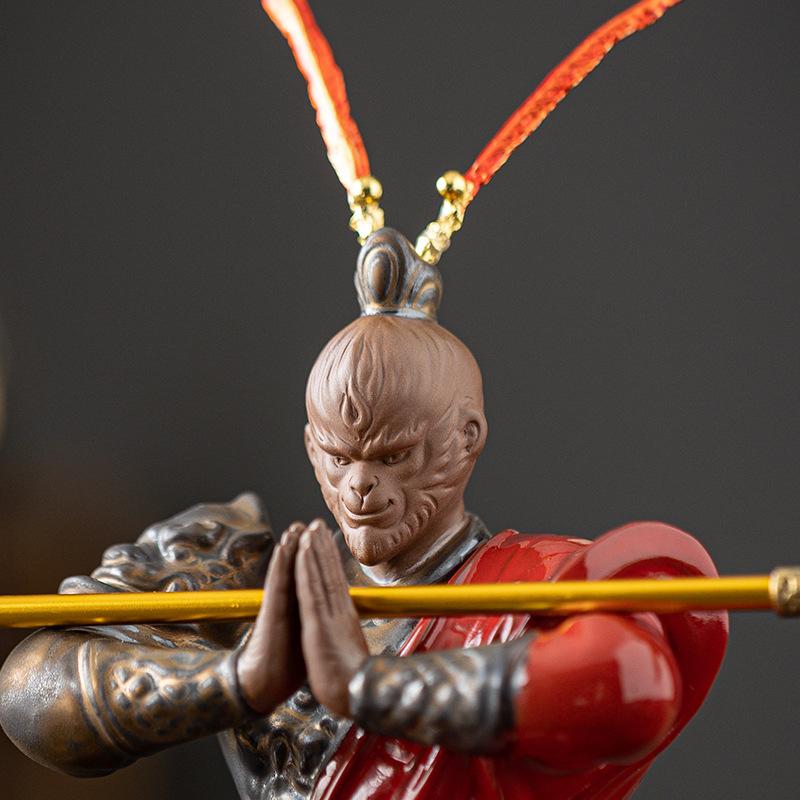 Chinese Zen Home Decor Ceramic Handicraft Ornaments Sun WuKong Living Room Decoration Monkey King Desktop Accessory
