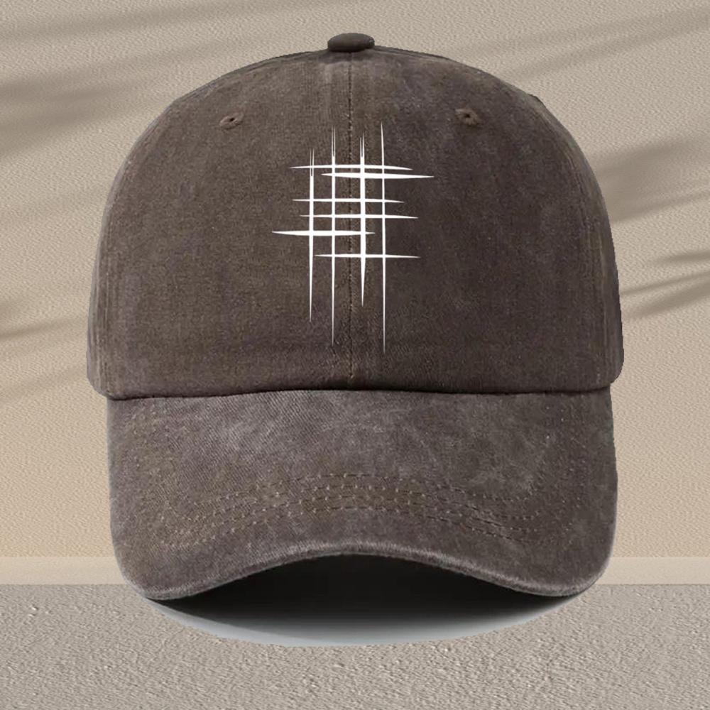 Mens Vintage Washed Baseball Cap Adjustable Lightweight Retro Geometric Line Print Design Casual Hat for Casual Attire Mult