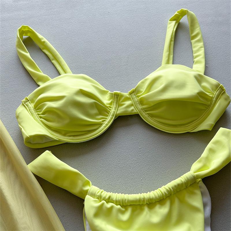 3 Pieces Bikini 2025 Sexy Women Swimsuit Swimwear Female Long Dress Cover Up Bikini Set Beachwear Bathing Suit Swimming Suit