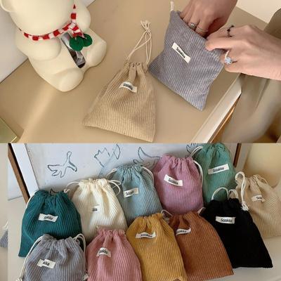 1pc Solid Color Corduroy Drawstring Cosmetic Bags Christmas Gift Package Storage Bag Lipstick Candy Organizer Pouch