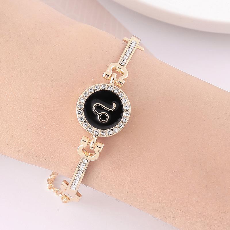 12 Zodiac Signs Bracelet for Women, Rose Gold Plated Inlaid Diamond Constellation Bangle, Fashion Couple Jewelry Gift
