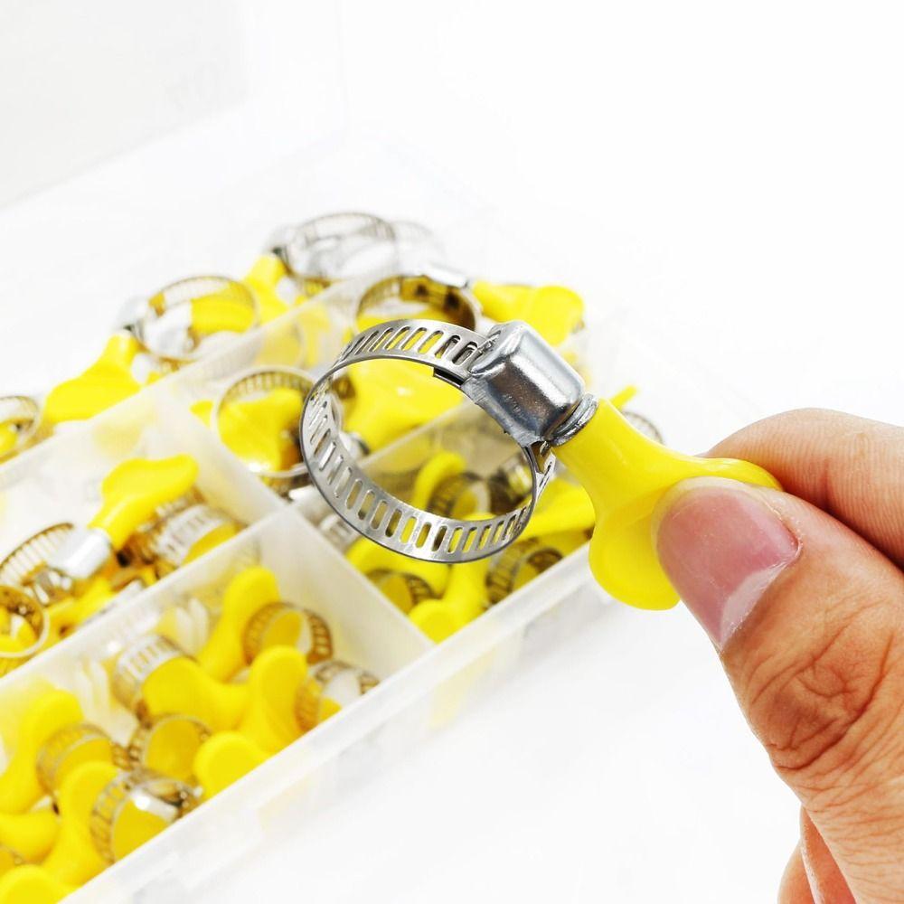 30pcs Yellow Plastic Handle T Bolt Pipe Clamp Hand Twist Design Worm Gear Hose Clamp  Tube Fastening