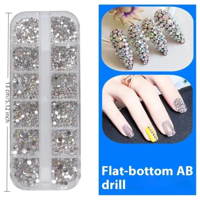 12Grids Box Mix Nail Art Rhinestone Nail Beads AB Crystal Flatback Jewelry Gems With Storage Organizer For Multicolour Nail Art