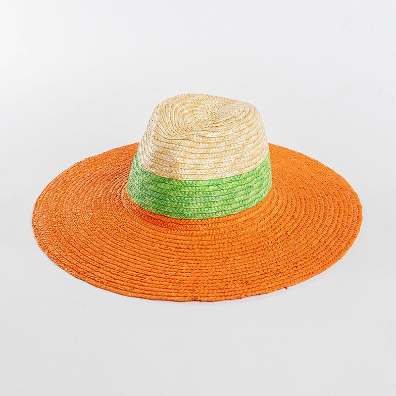 

Womens Summer Beach Hat Yellow Pink 3 Tones Wheat Straw Hat Outdoor Wide Brim Sun Hat Jazz Top Panama Hat Stage Performance Hat помаранчевий