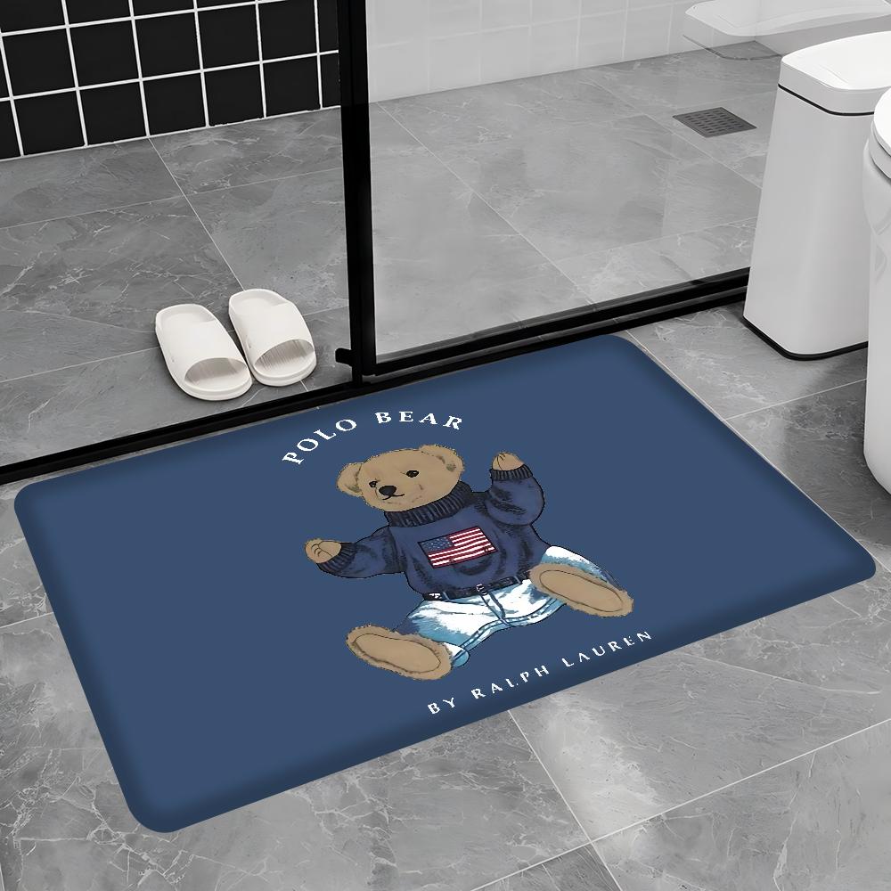 P-Olo Teddy Bear Microfiber Door Mat Anti-Slip Absorb Water Long Strip Cushion Bedroon Mat Bedside Mats