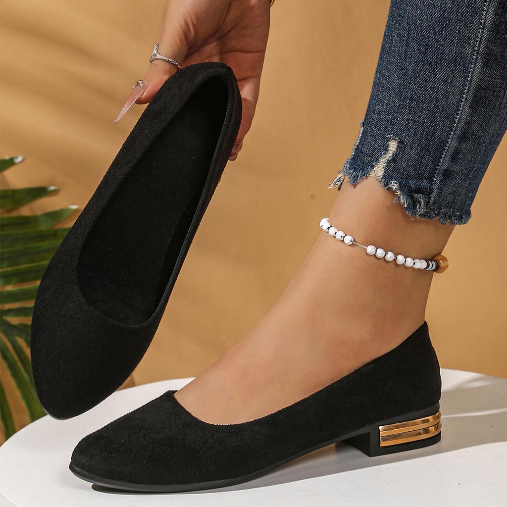 Large Size Thick Heel Single Shoes 22 Spring New Suede Foot Cover Pointed Shallow Mouth Doudou Shoes