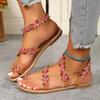 Fashion 2025 Summer New Roman Sandals Bohemian Style Set Toe Flower Flat Wear-resistant Women's Shoes Casual Large Size Sandals