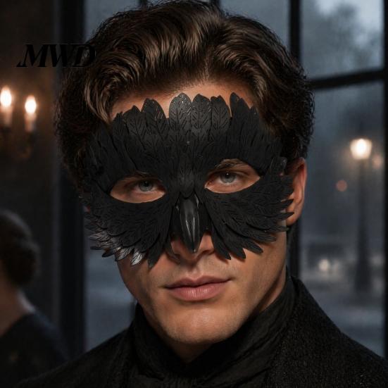 Feather Masque for Halloween Bird Masquerade Masque, Iridescent Half Face Cosplay Costume Party with 3D Beak Costume, Fashionable Photo Props