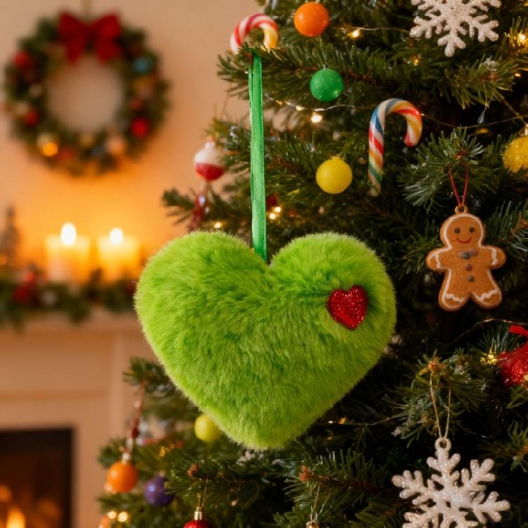 Festival Rabbit Hair Ball Heart Ornament Feature Ribbon Hanging Adornment For Holiday Party And Home Decors Accent