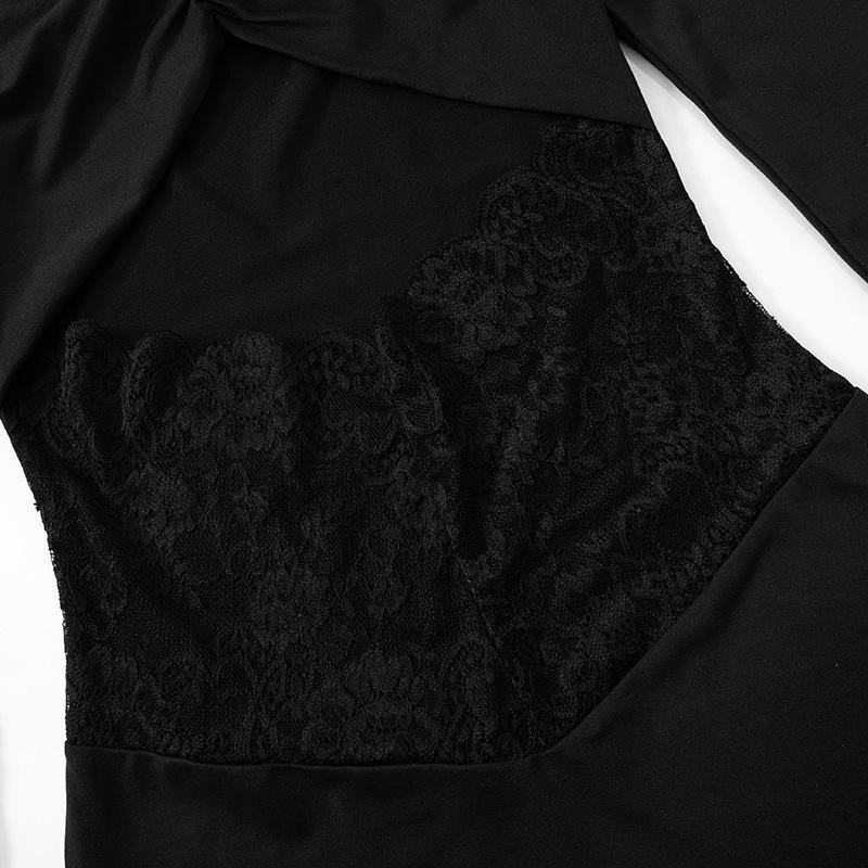 Europäischer Stil Ein-Schulter-Spitzen-Patchwork-Bodycon-Kleid - Frühjahrskollektion 2025
