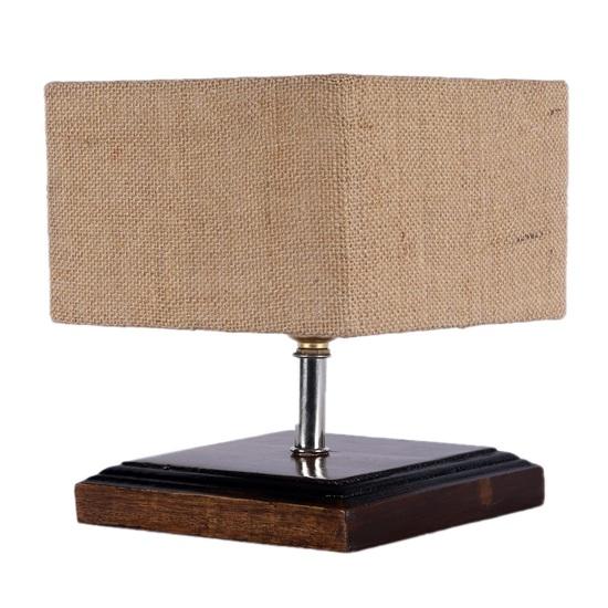 22.86 Cm Square Wood Table Lamp with Beige Jute Shade Bedroom, Dining Room, Hotel Room, Living Room, Office Decor Bulb Not Included