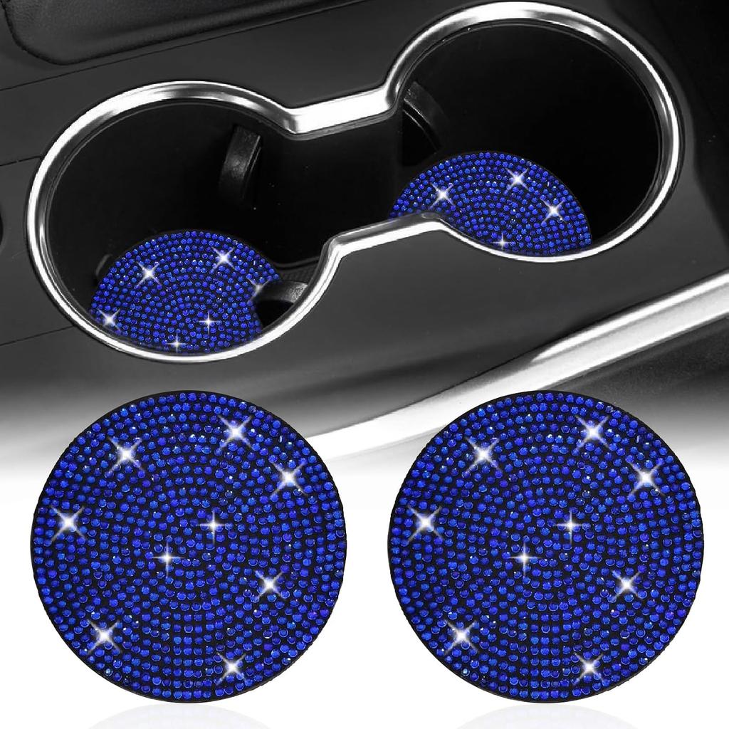 2PCS Bling Cup Holder Coasters for Car - Universal Non-Slip 2.72 Inch Silicone Cup Holders, Embedded Crystal Rhinestone Car Interior Accessories,