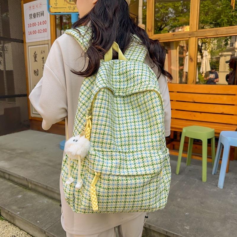 Schoolbag, College Student Backpack, High School Girl High School Girl, Stylish Korean Style Plaid Travel Backpack, Middle School Student Large 