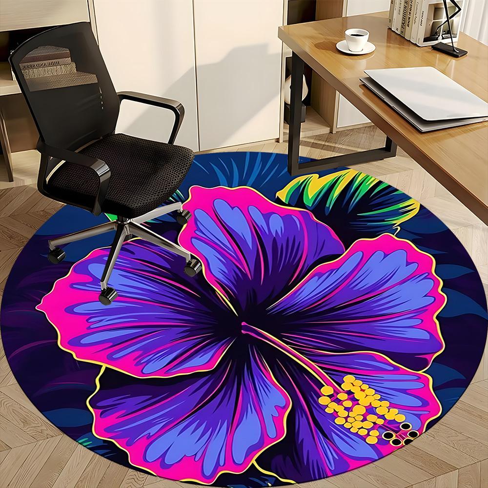 1pc Floral Vibrant Office Round Area Rug,  Mat Suitable ForOffice, Under Office Chairs Bedroom Living Room Home Decor, Room Deco
