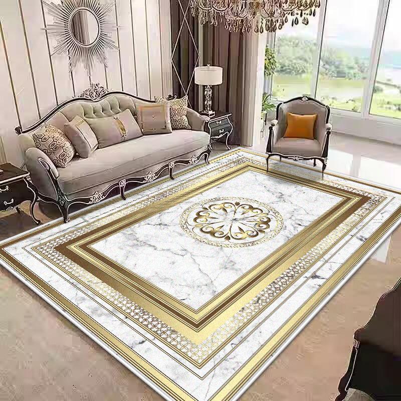 Golden Border Luxury Carpet Soft Foldable Large Rugs for Living Room Easy Clean Non-slip Mat Kids Safe