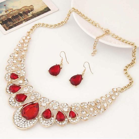 2ks/sada Přehnané náušnice s ušlechtilým náhrdelníkem Vícebarevné náušnice s přívěskem z umělého drahokamu