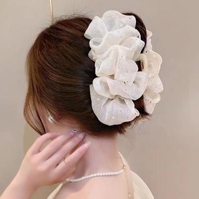Women Hair Clamp Multi-layered Fabric Decor Solid Color Strong Claw Anti-slip Hair Decoration Organization Lady Hair Styling Tool