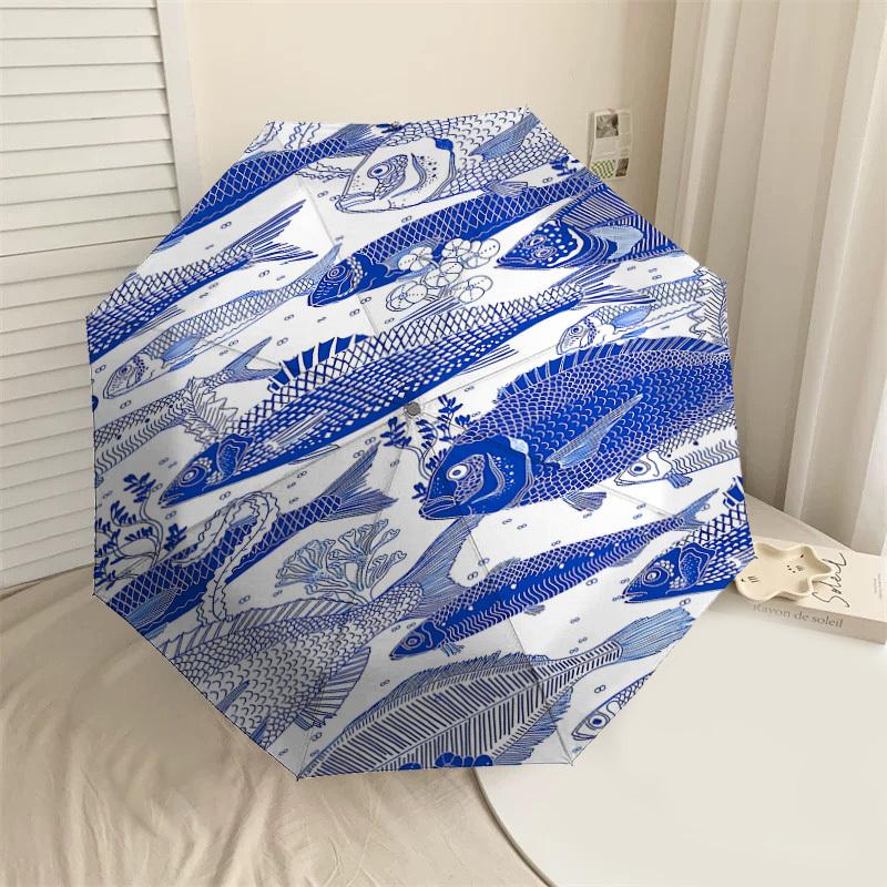 

1PC Fish Marine Automatic Open/Close Umbrella with Windproof, 8-Rib Sturdy Canopy, Durable Ribs, Fashionable Design1407A