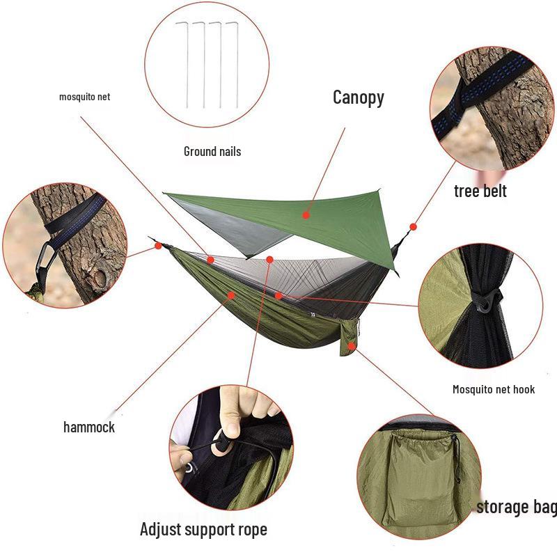 Waterproof Green Camping Hammock with Mosquito Net - Portable Single/Double Tent for Outdoor & Indoor Use
