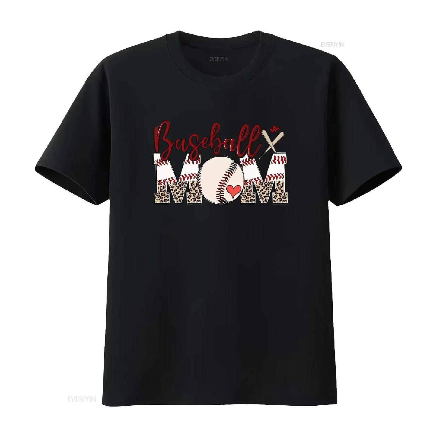 

Baseball T Shirt For Women Sports Mom Mothers Day Leopard PrinT vintage Washed Casual Soft homme Breathable streetwear XXXXXL чорний