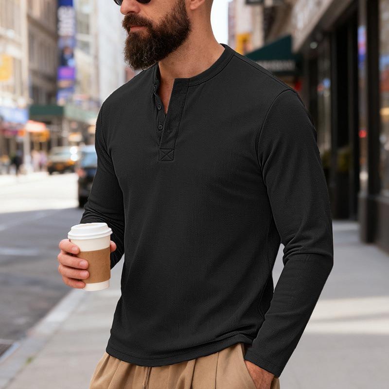 Men's Heavyweight Ribbed Long Sleeve Henley Shirt.