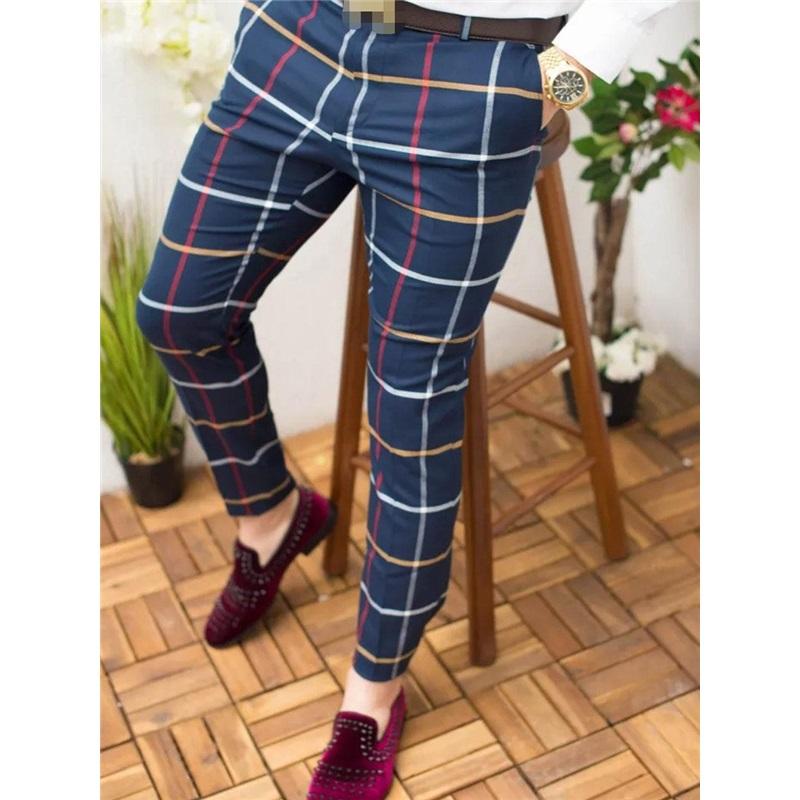 European And American Autumn And Winter Men's Printed Casual Fashion Striped Mid-waist Pencil Pants Slim Pants