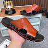 2025 summer new leather one-word cool slippers men wear breathable and odorless trend versatile sandals men's large size