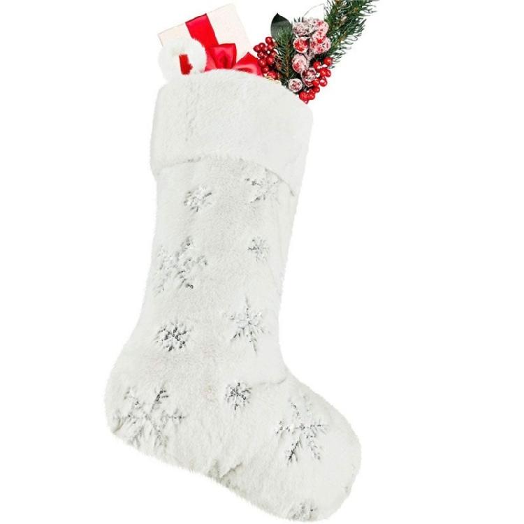 Winter White Christmas Stocking Hanging Bag Decoration Soft Textured Design Gift Storage Holiday Essential