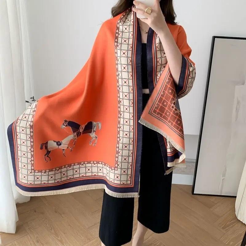 New Winter European and American Style Scarf Women's Shawl Thickened Warm Summer Office Air Conditioned Room Cloak Double Sided