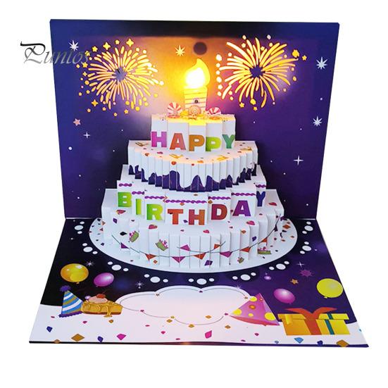 

3D вылетающая открытка на день рождения Светящаяся музыкальная открытка с днем ​​рождения с дизайном торта Интерактивная открытка на день рождения A