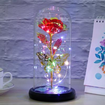 Lampe LED artificielle en forme de rose avec papillon et rose colorée, idéale comme cadeau pour femmes et filles