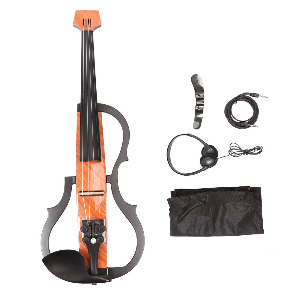 Silent Electric Violin 4 4 Floor Tile Pattern Carbon Fiber Maple Wood Quiet Violin Set for Practice