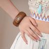 Bohemian Strip Pattern Bracelet Europe American Style Retro  Hand Ring Wood Wide Bangle  Women