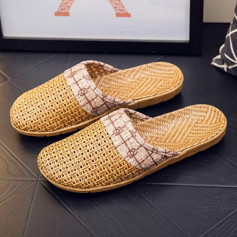 Spring Autumn Vine Grass Woven Breathable Stylish Unisex Summer Flat Comfortable Home Couple Closed-Toe Slippers