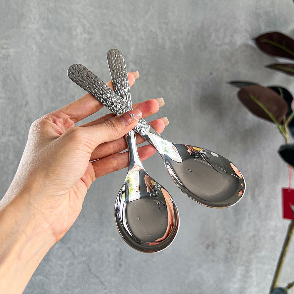 High-End 304 Stainless Steel Stone Texture Flat-Bottom Soup Spoon