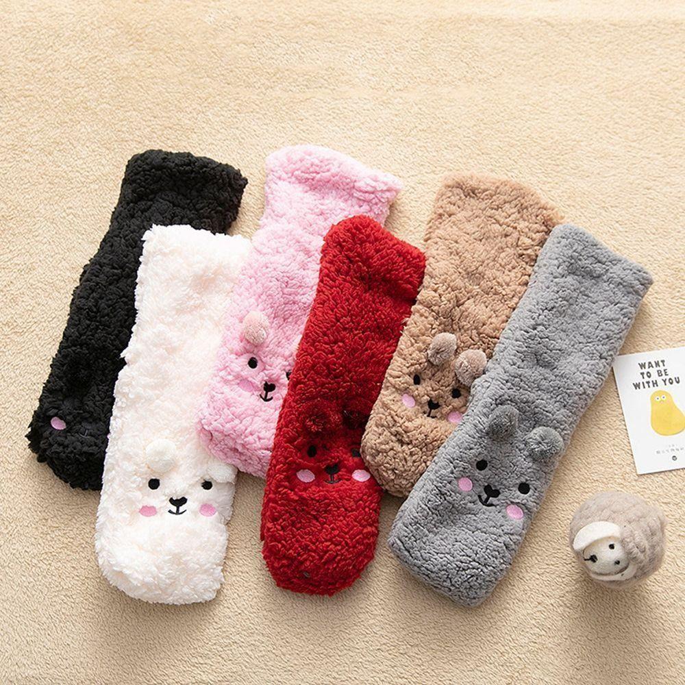 Embroidery Thick Thermal Socks Cartoon Animal Graphic Socks Kawaii Winter Floor Socks  Indoor