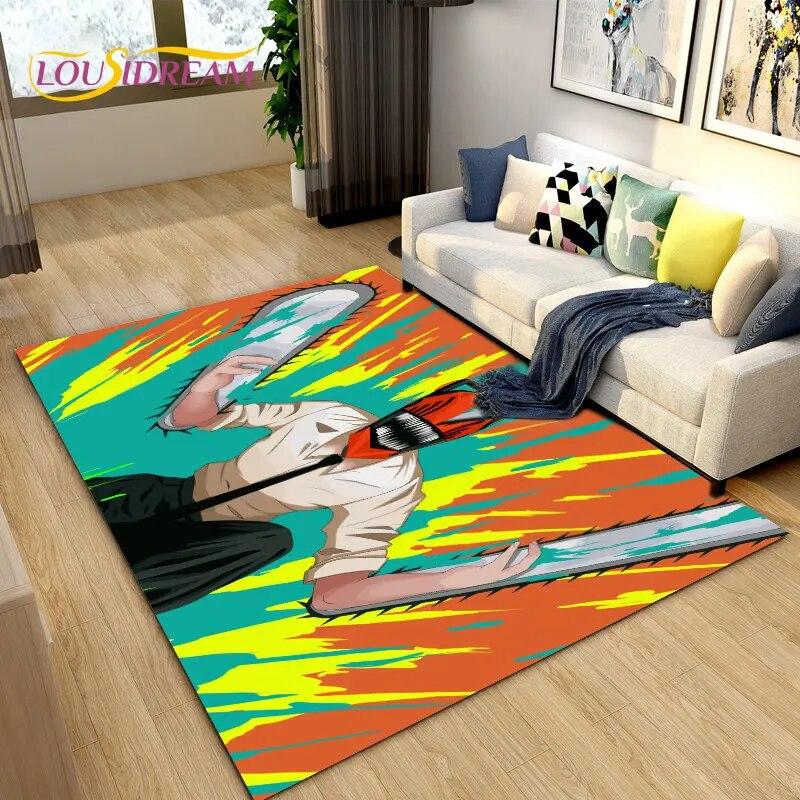 3D Chainsaw Man Anime Denji Cartoon Area Rug,Carpet Rug for Living Room Bedroom Sofa Doormat Decoration, Kids Non-slip Floor Mat