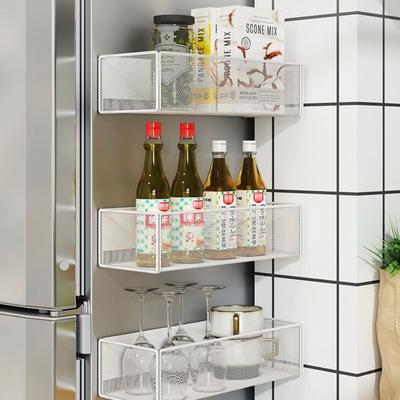 Metal Refrigerator Magnetic Shelf Multifunctional No-Punch Refrigerator Rack Square Durable Kitchen Storage Shelves Home