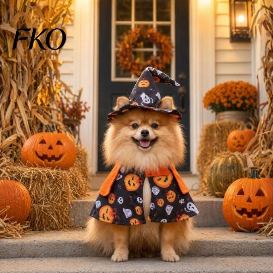 Ghost Themed Pet Outfit 1 Set Halloween Costume, Adjustable Wizard Hat And Cape, Cute Pumpkin Costume Prints, Fun for Small Dogs Cats Festive