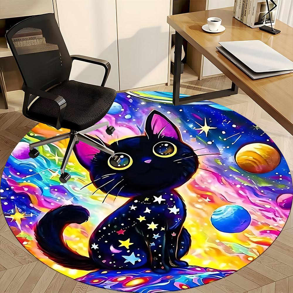 1pc Cosmic Cat Office Round Area Rug, Under Office Chairs Bedroom Living Room Home Decor, Room Deco