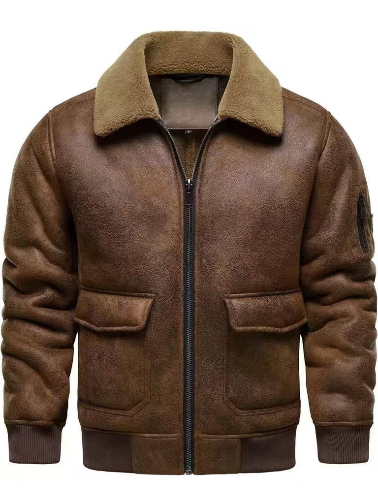 2026 Herren Freizeit Winter Pelzgefütterte Lederjacke mit Plus-Samt und Rechnungsoption