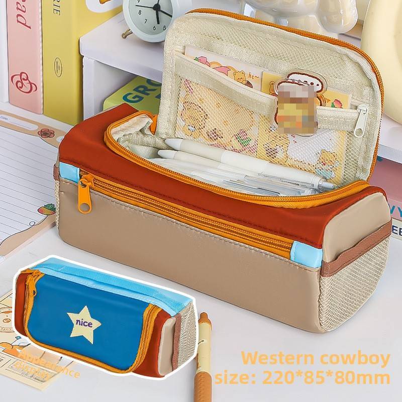 Multilayer Star Shape Pencil Case With Fabric Material For Student Office Use