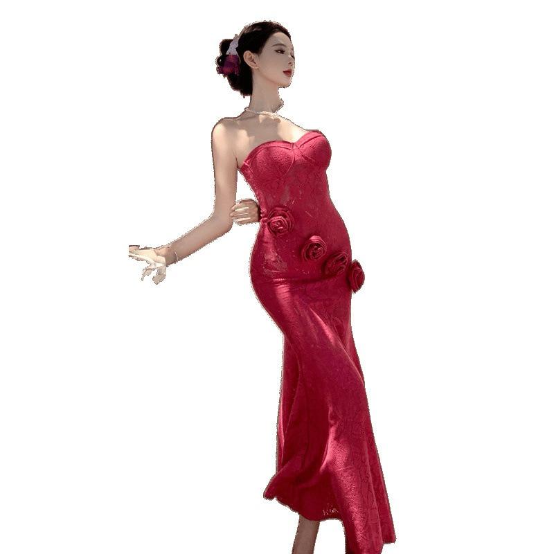 Summer Sense Pure Desire Three-dimensional Flower Tube Top Slim Fit Hip Wrap Fishtail Dress Birthday Dress Skirt