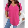 T-shirt da Donna Estive a Colore Puro, Vestibilità Larga, Manica Corta, Scollo a V, Taglie Grandi