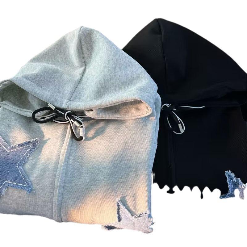 American Retro Patch Five-pointed Star Jacket for Men and Women Spring and Autumn Thin Loose Ins Hong Kong Style Oversize Sweatshirt
