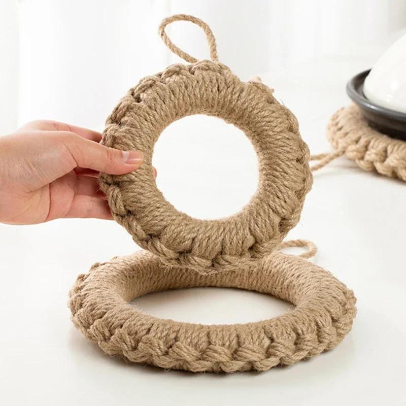 Woven Jute Trivets Coaster Ring Hot Pot Holder Placemats Table Mat Insulation Pad Bowl Mats Decoration Kitchen Table Accessories