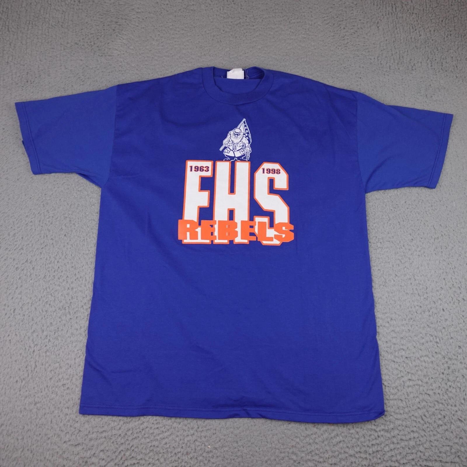 Vintage FHS Rebels Shirt Mens Extra Large Blue Short Sleeve High School JERZEES L