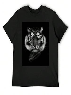 Black And White Tiger Head On Black Background T-Shirt Gifts For Boyfriend Cute Clothes Summer 2025 Unisexs T Shirts Casual Stylish